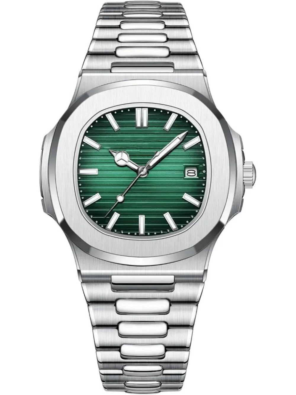 Men's Green Stainless Steel Strap Quartz Movement Waterproof Date Wrist Watch